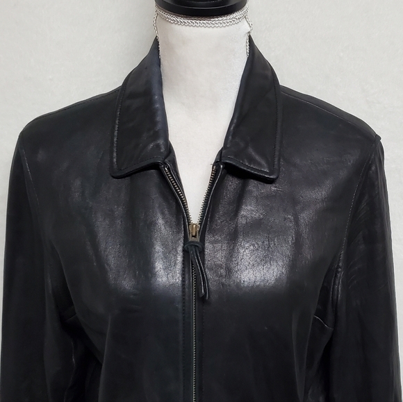 VINTAGE Couture J. Park Black Butter Soft Leather Collared Full-zip Moto Jacket - Picture 6 of 16